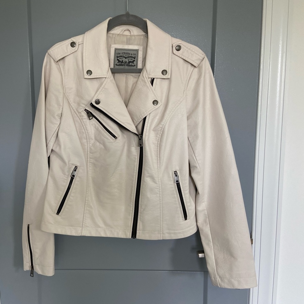 Levi’s Vegan Leather, Winter White Moto Jacket!